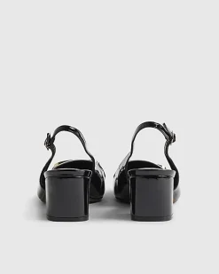 Black Buckle Loafer Court Slingback Heels
