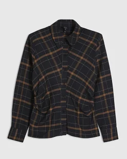Black Check Shoulder Pad Shirt
