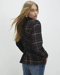 Black Check Shoulder Pad Shirt