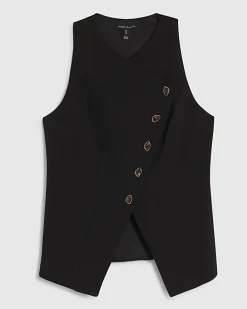 Black Collarless Asymmetric Waistcoat