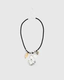 Black Corduroy Shell Necklace