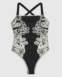 Black Cornelli Print Swimsuit