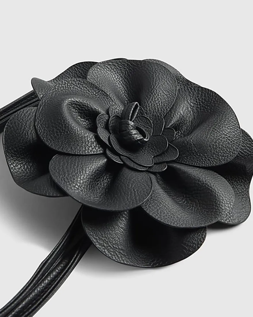 Black Corsage Flower Belt