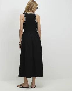 Black Cotton Sleeveless Whipstitch Maxi Dress