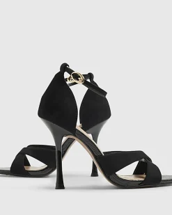 Black Cross Over Strap Heeled Sandals
