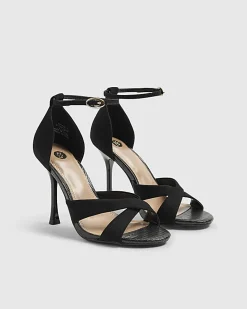 Black Cross Over Strap Heeled Sandals