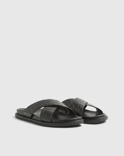 Black Crossover Leather Sandals