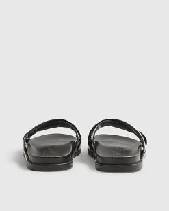 Black Crossover Leather Sandals