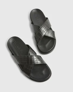 Black Crossover Leather Sandals