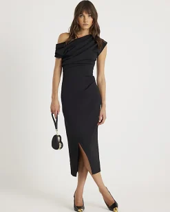 Black Drape Midi Dress