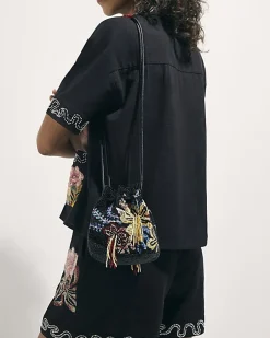 Black Drawstring Beaded Bag