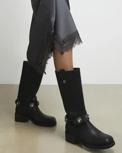 Black Embellished Harness Boots