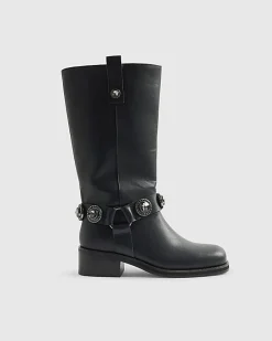 Black Embellished Harness Boots