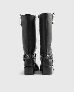 Black Embellished Harness Boots