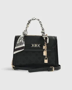 Black Embossed Charm Tote Bag