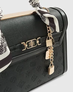 Black Embossed Charm Tote Bag