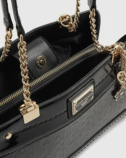 Black Embossed Monogram Chain Shoulder Bag