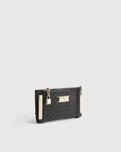 Black Embossed Monogram Print Mini Purse