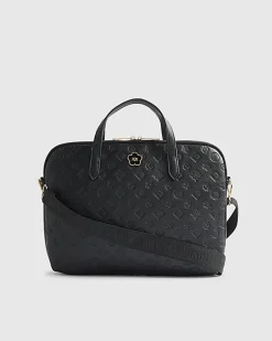 Black Embossed Monogram Print Laptop Case