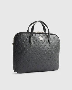 Black Embossed Monogram Print Laptop Case