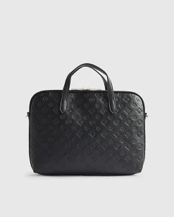 Black Embossed Monogram Print Laptop Case