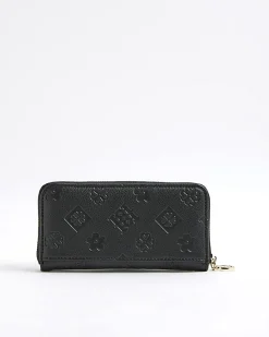 Black Embossed Monogram Zip Around Purse