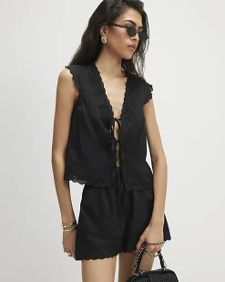 Black Embroidered Shorts