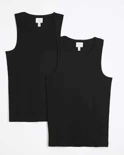 Black Essential Muscle Fit Vests 2 Pack