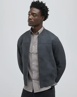Black Faux Leather Bomber Jacket