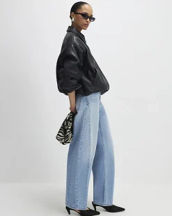 Black Faux Leather Bubble Hem Bomber Jacket