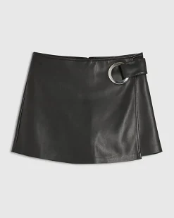 Black Faux Leather Eyelet Wrap Skort