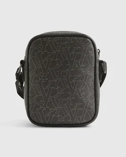 Black Faux Leather Monogram Cross Body Bag
