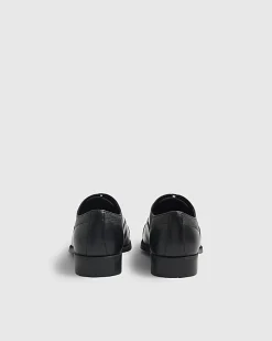 Black Faux Leather Textured Lace Up Shoes