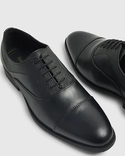 Black Faux Leather Textured Lace Up Shoes