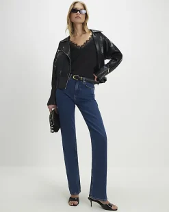Black Faux Leather Waisted Biker Jacket