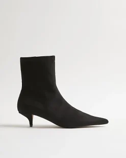 Black Faux Suede Pointed Toe Sock Boots