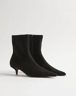 Black Faux Suede Pointed Toe Sock Boots