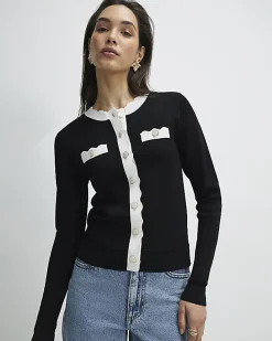 Black Fitted Tipped Neat Cardigan
