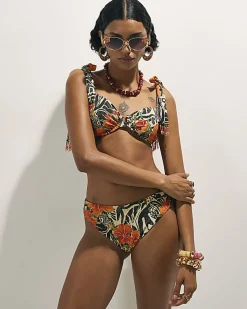 Black Floral Low Rise Bikini Bottoms