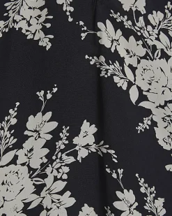 Black Floral Short Sleeve Top