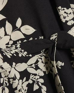 Black Floral Short Sleeve Belted Mini Dress