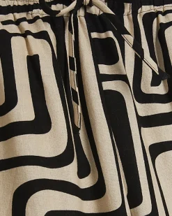 Black Geometric With Linen Wide Leg Trousers