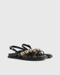 Black Gold Ball Strap Footbed Sandals