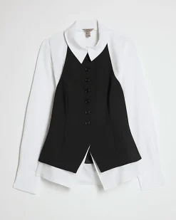 Black Hybrid Waistcoat Detail Shirt