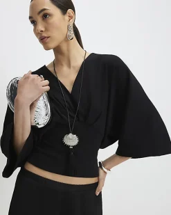 Black Kimono Sleeve Jersey T-shirt