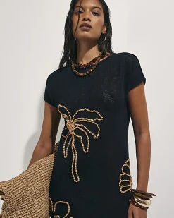 Black Knit Beaded Midi Beach Dress