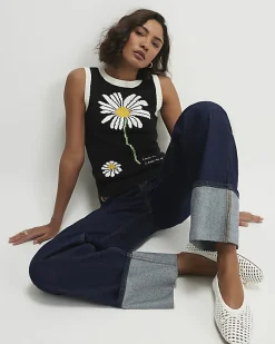 Black Knitted Daisy Sleeveless Jumper