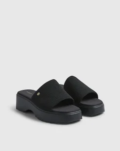 Black Knitted Mule Flatform Sandals