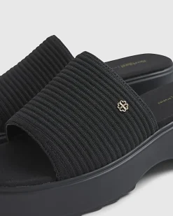 Black Knitted Mule Flatform Sandals