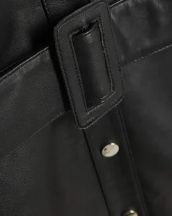 Black Leather Belted Shirt Dress